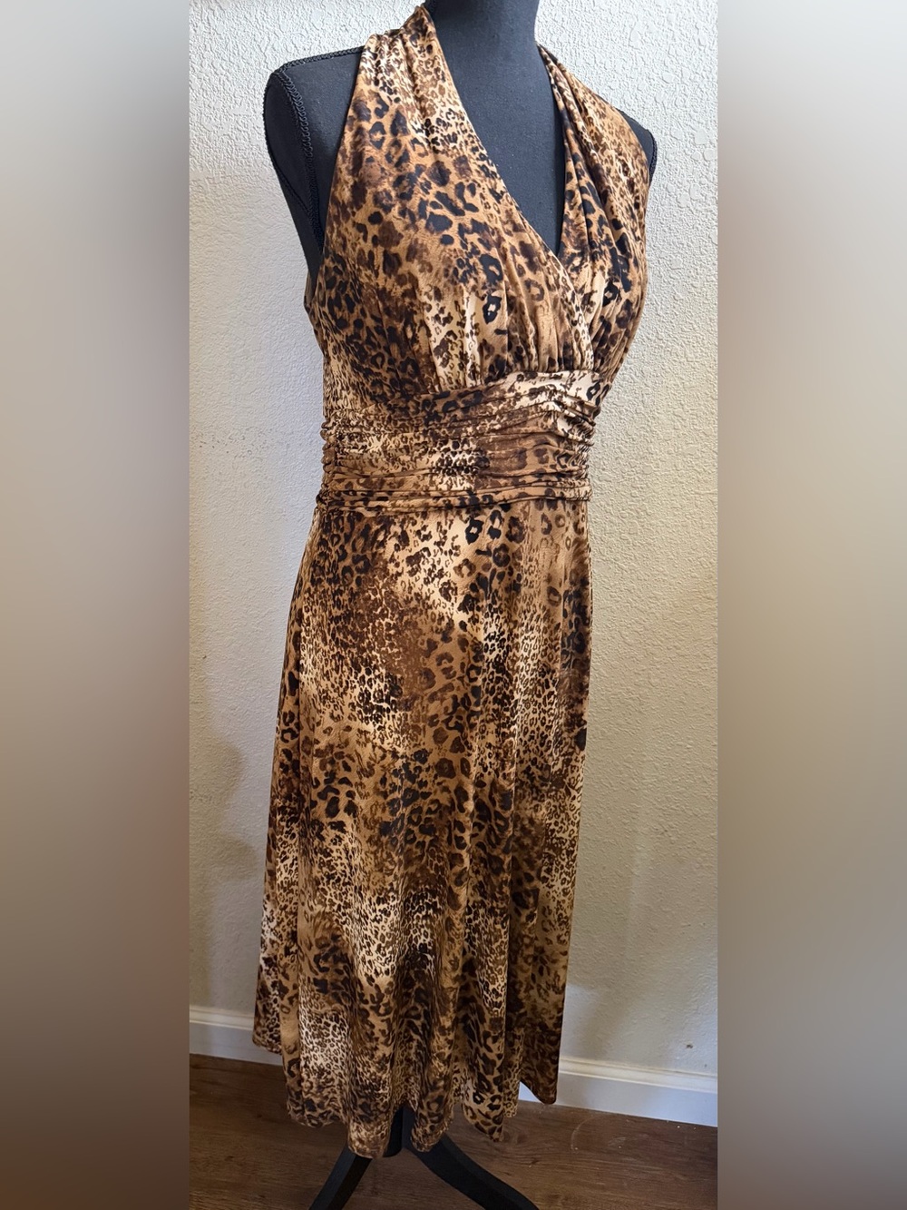 New Evan Picone Leopard Print Halter Midi Dress - Brown